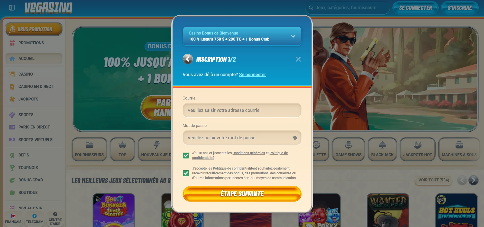 Comment s'inscrire sur Vegasino casino ?